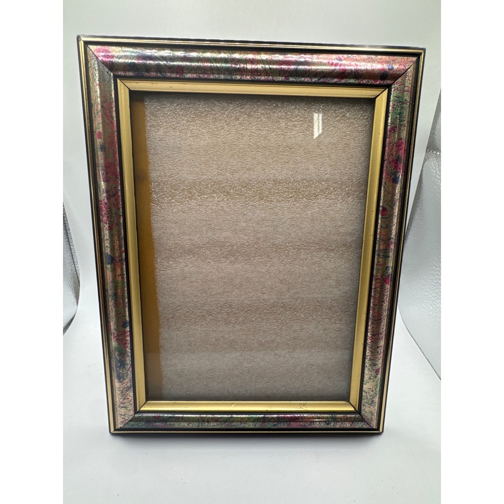 Vintage Style Marbled Multicolor Picture Frame Gold Trim 5x7 Tabletop Display